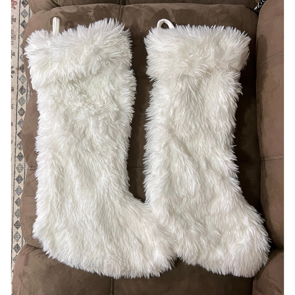 Cupcakes & Cashmere Christmas Stockings Set of 2 White Fuzzy - Picture 1 of 4